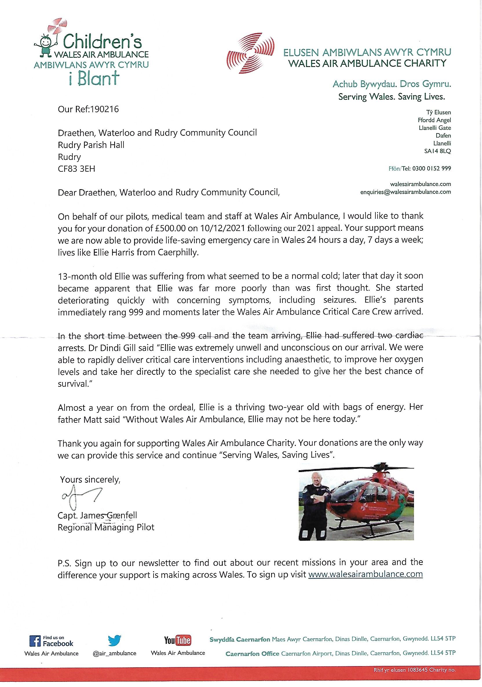 Thank You From Wales Air Ambulance 