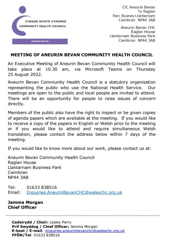 MEETING OF ANEURIN BEVAN COMMUNITY HEALTH COUNCIL