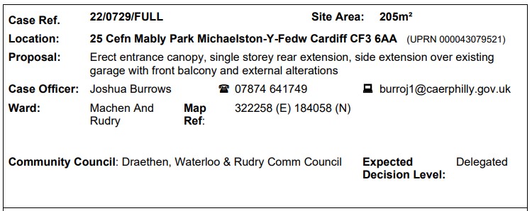 Planning application 22/0729/FULL received for DWR Community Council consideration.