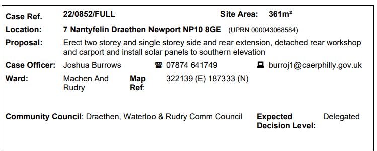 PLANNING APPLICATIONS RECEIVED BY CCBC - UP TO 18 OCTOBER 2022