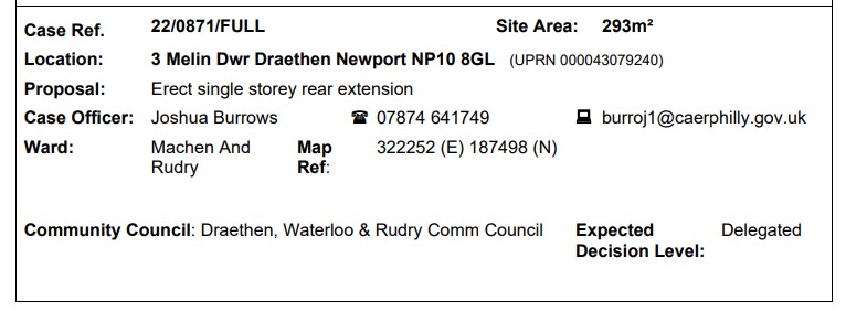 Planning application 22/0871/FULL  received for DWR Community Council consideration. 