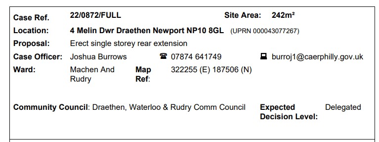 Planning application 22/0872/FULL received for DWR Community Council consideration.