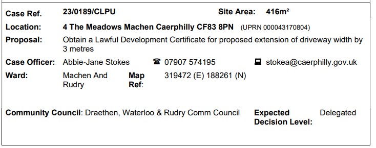 PLANNING APPLICATION 23/0189/CLPU RECEIVED BY CCBC  FOR CONSIDERATION -  FOR THE WEEK UP TO 11th APRIL 2023