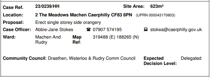 PLANNING APPLICATION 23/0239/HH RECEIVED BY CCBC FOR CONSIDERATION  FOR WEEK UP TO 18th APRIL  2023
