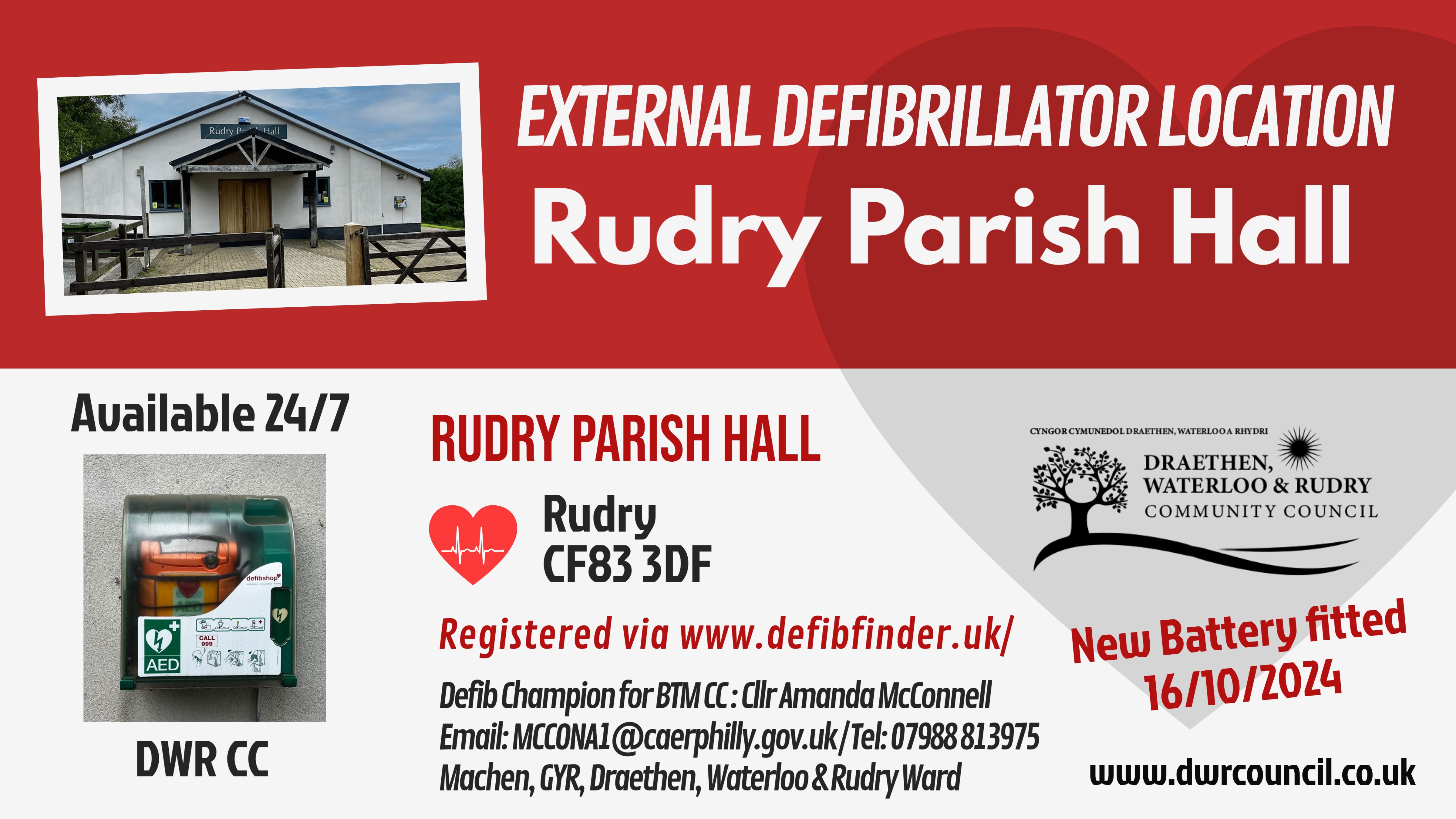 Rudry Parish Hall Defibrillator 
