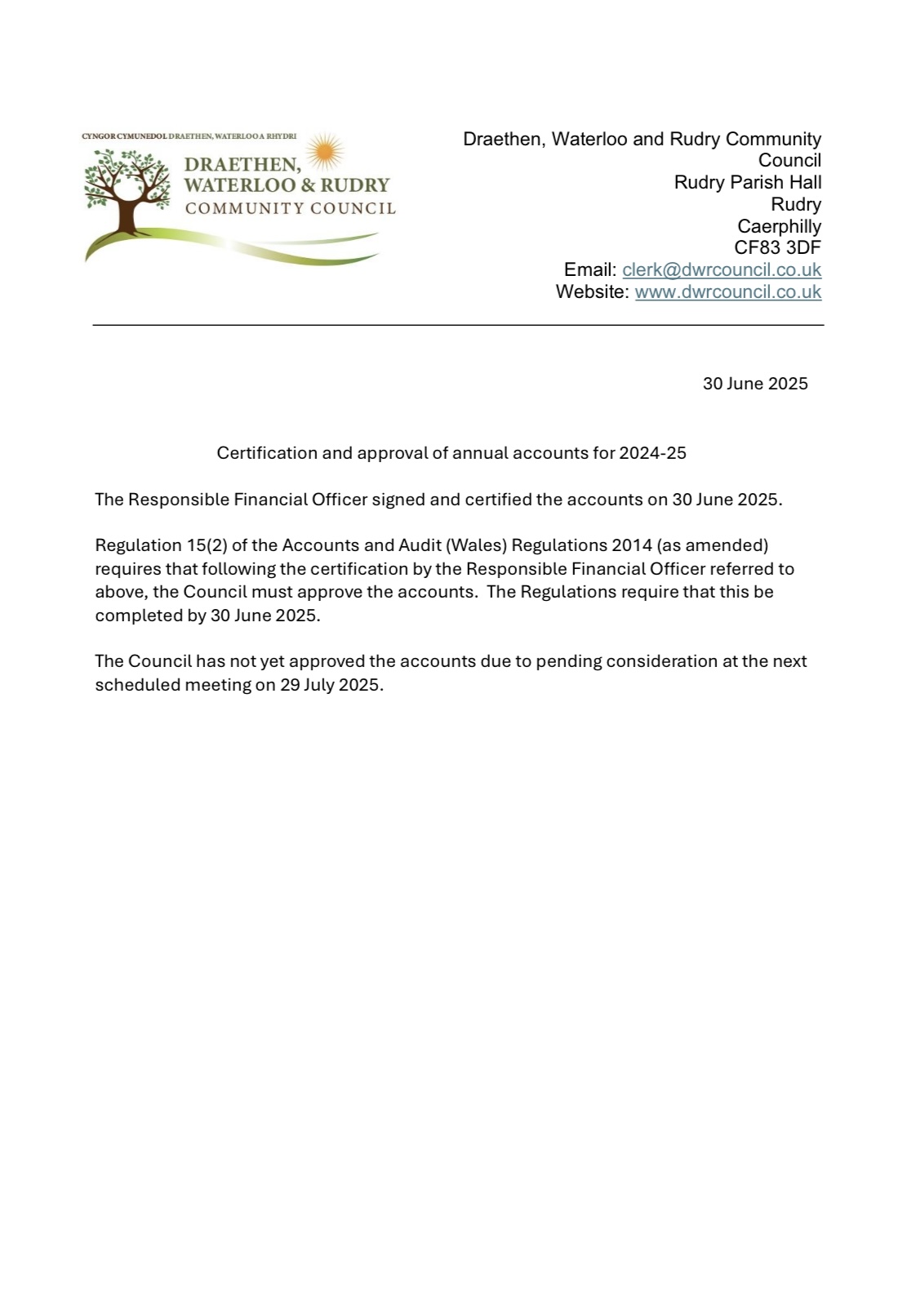 5 Certification and approval of annual accounts for 2024-25