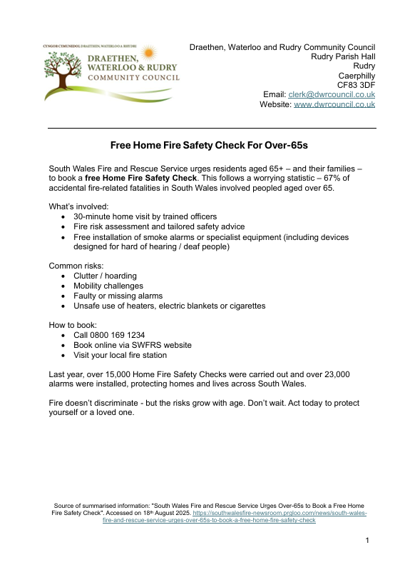 Free Home Fire Safety Check for Over-65s