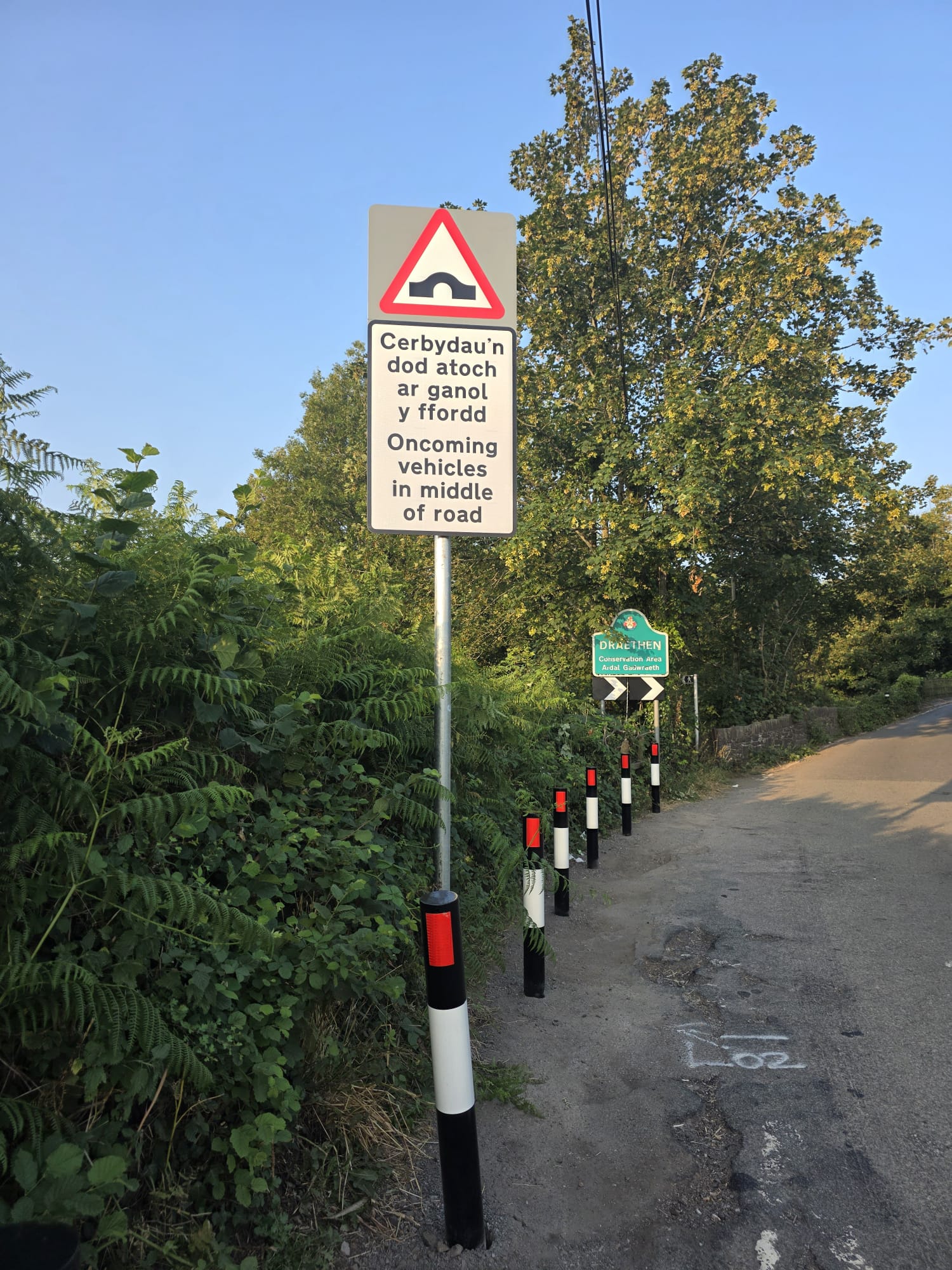 New Signage at Passing Place in Draethen
